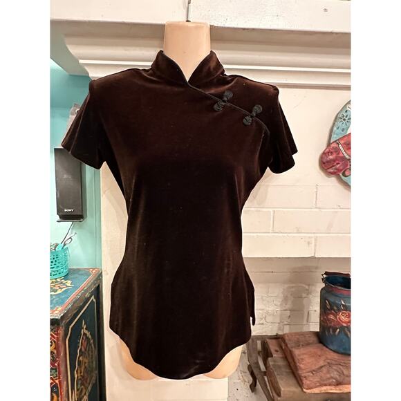 VINTAGE HENRI BENDEL VELVET ASIAN STYLE TOP - Picture 6 of 8